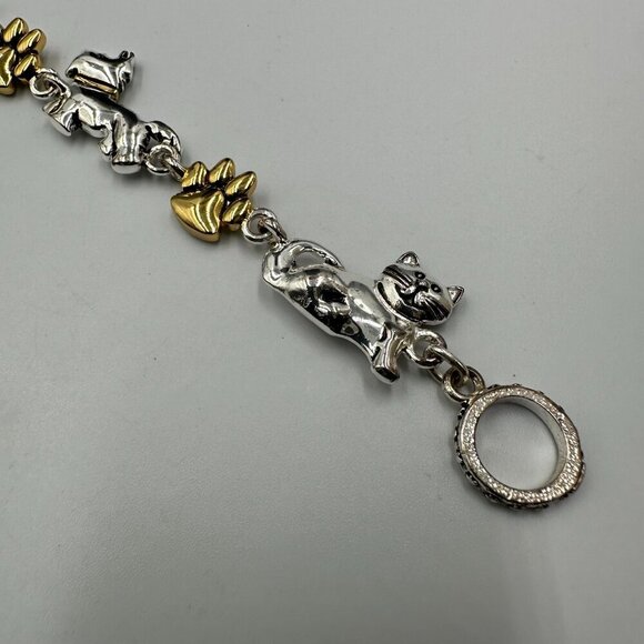 3/$30 Cat Dog Charm Bracelet Silver Gold Mixed Metals Paw Print Toggle Clasp - Picture 7 of 13
